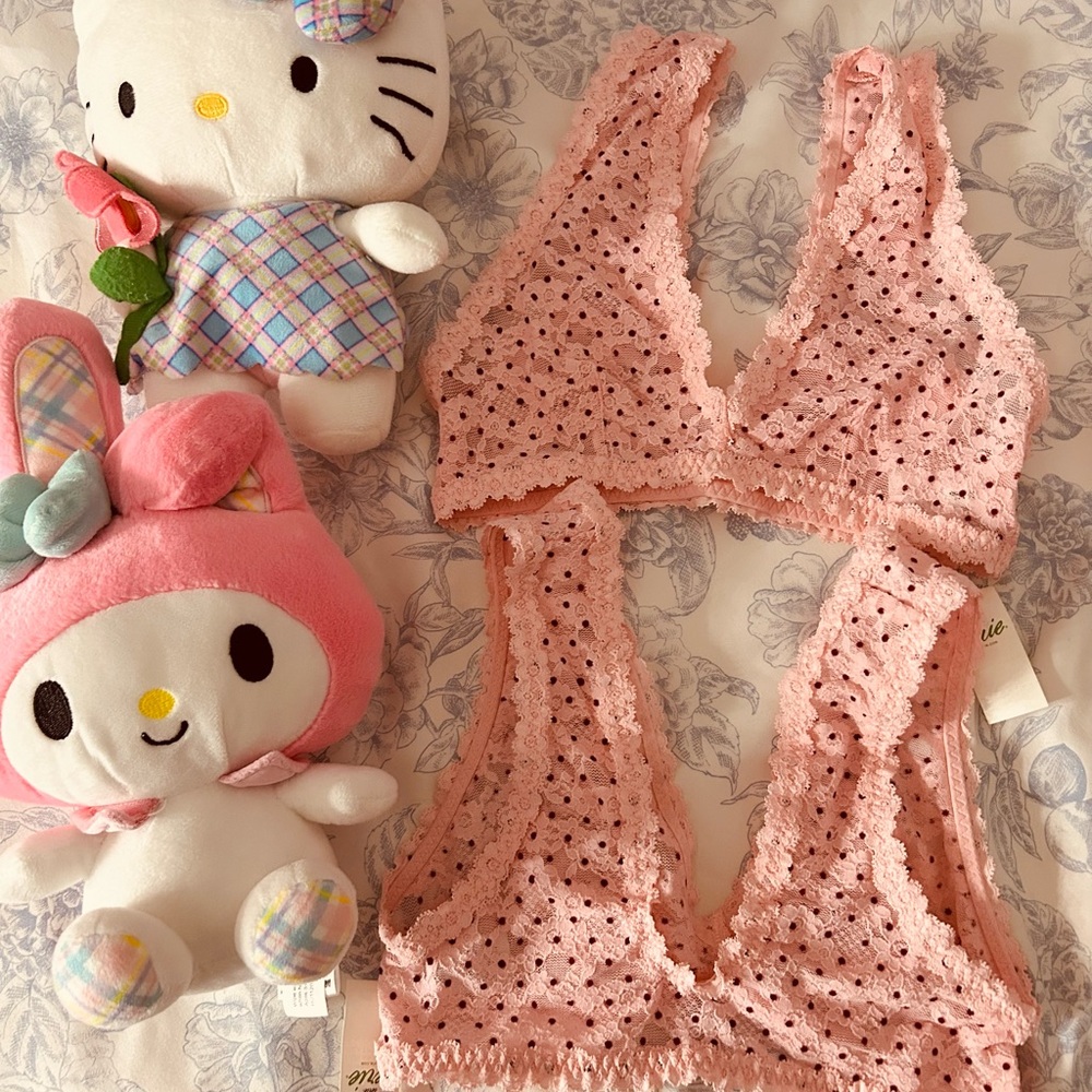 aerie Pink Eyelet Lace Bralette Set